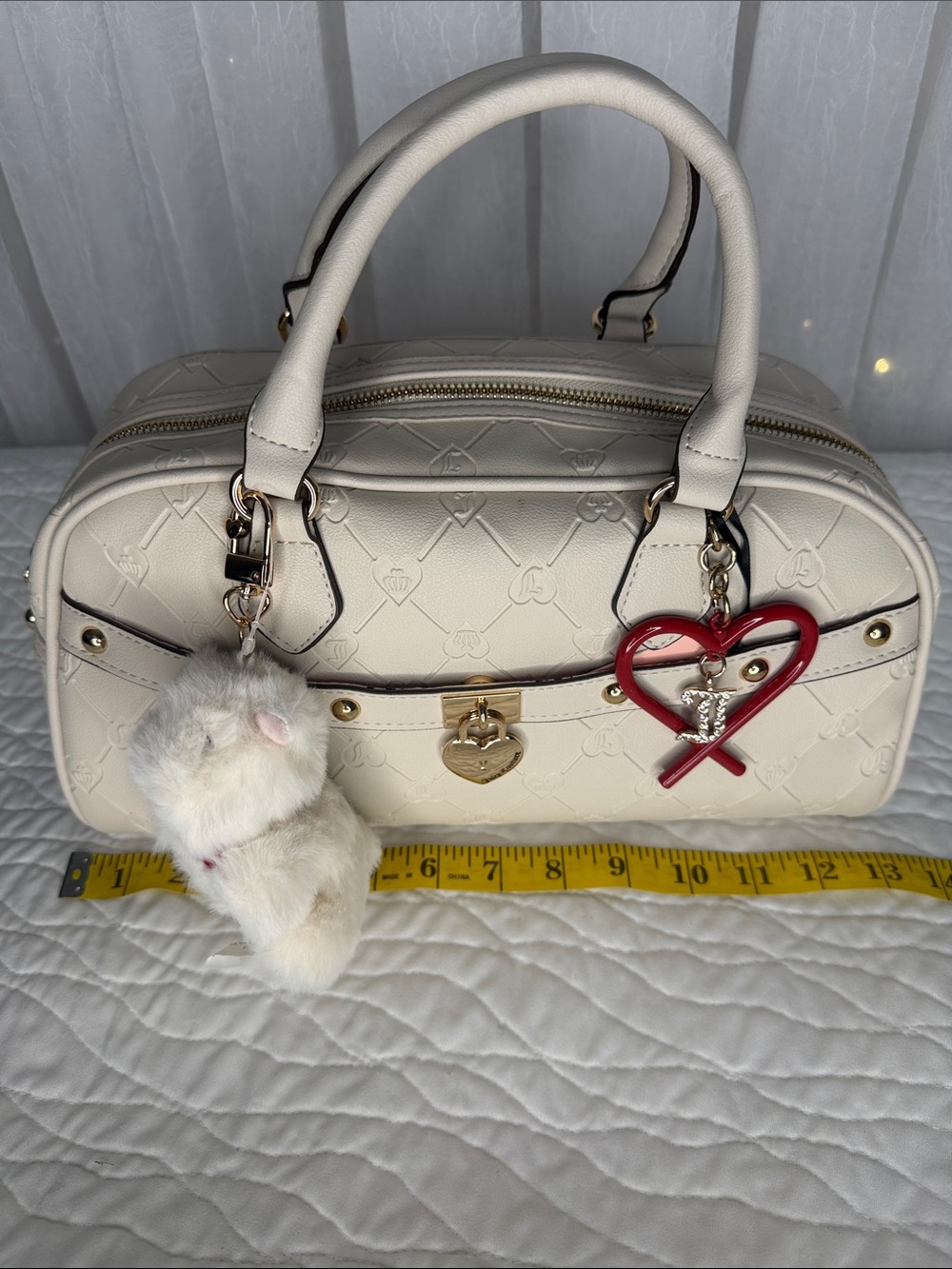 Juicy Couture Exclusive Beige Satchel with Red Heart and Bear Charm - Picture 14 of 16